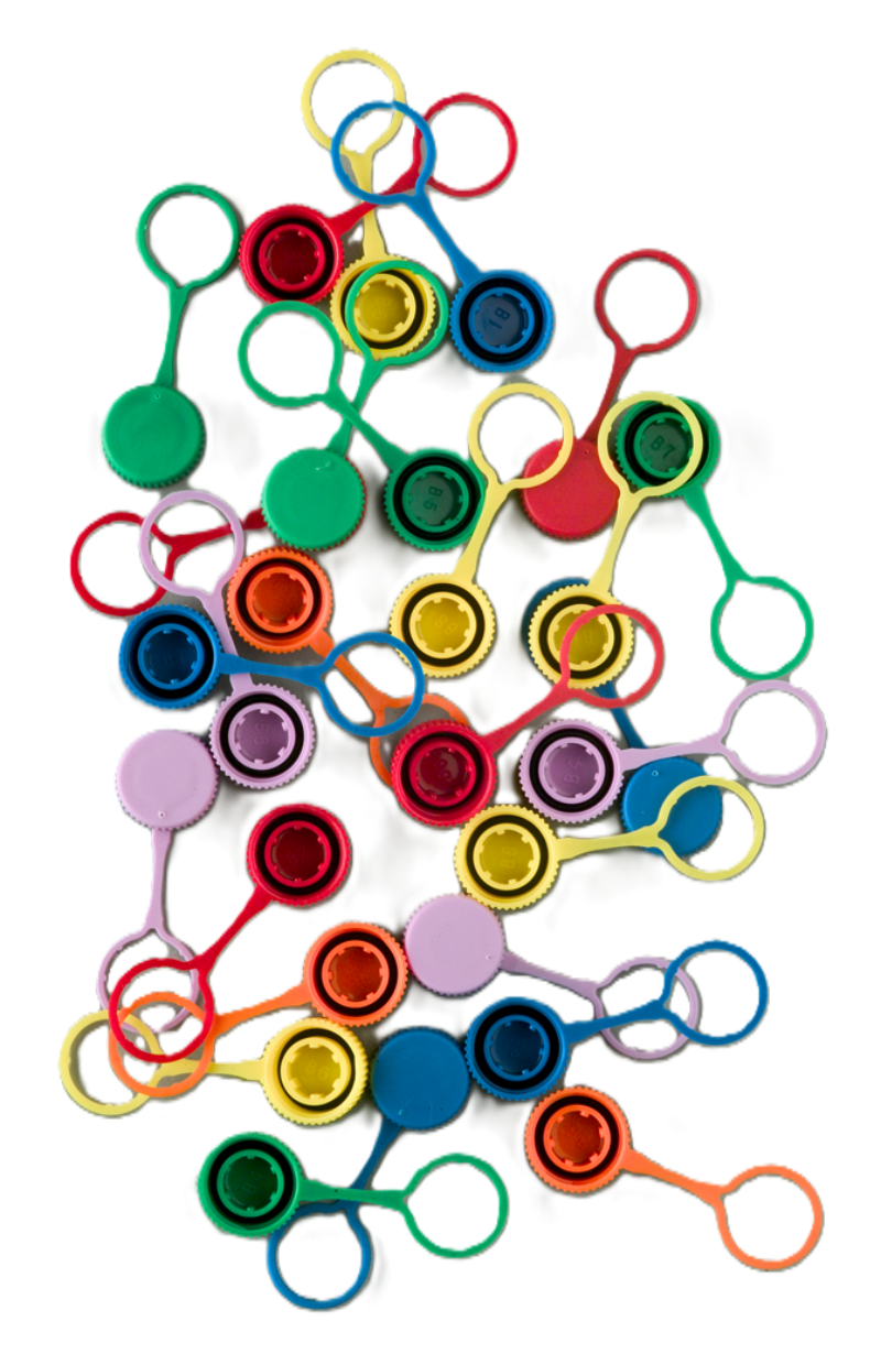 Standard Flat Screw Cap with O-Ring, Tethered, Opaque Assorted
