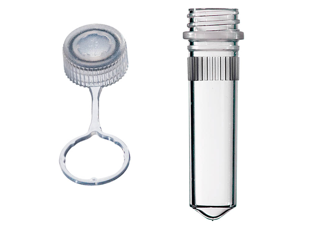 Sterile Assemblies: 2.0 mL Ribbed, Conical Screw Microtubes & Tethered Flat Screw Caps